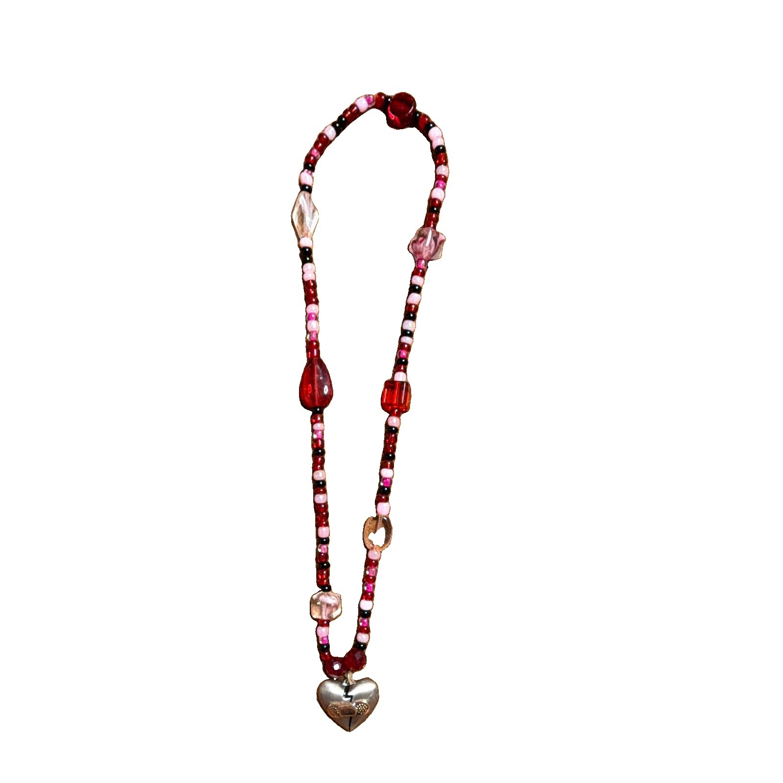 Handmade Heartbreaker 16in Stretch Necklace Red Pink And Black Beaded