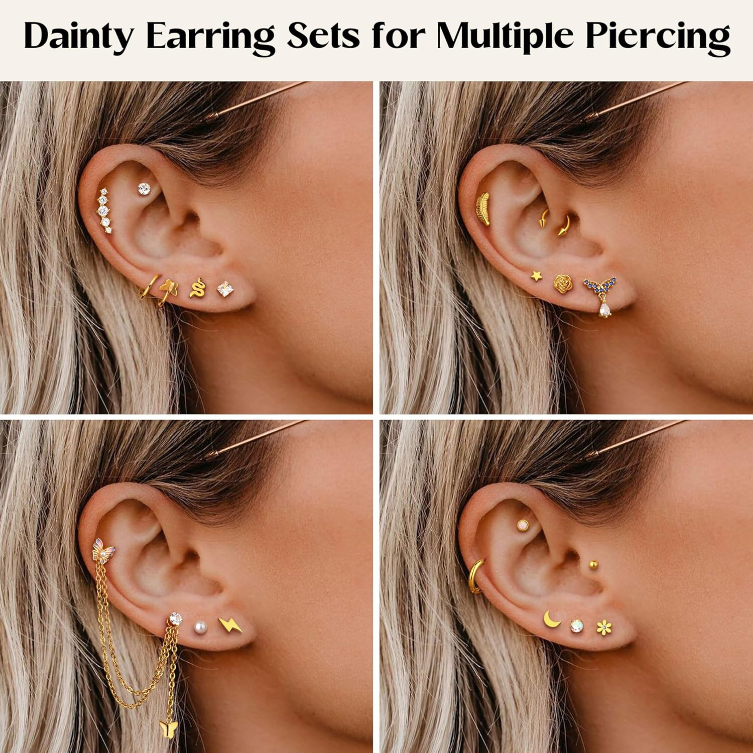 27Pcs Flat Back Earrings Hypoallergenic Surgical Steel Stud Earring Stacks Set D