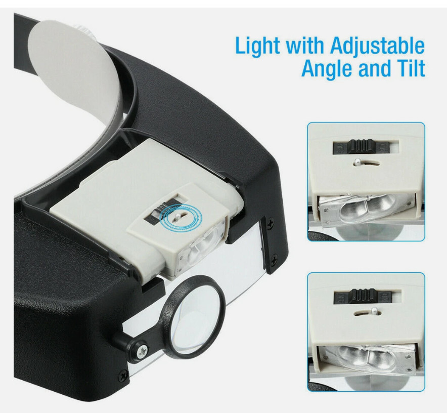 Jewelers Head Headband Magnifier LED Illuminated Visor Magnifying Glasses Loupe