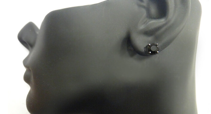 925 Silver 2ct Black Spinel Round Stud Earrings, 6mm