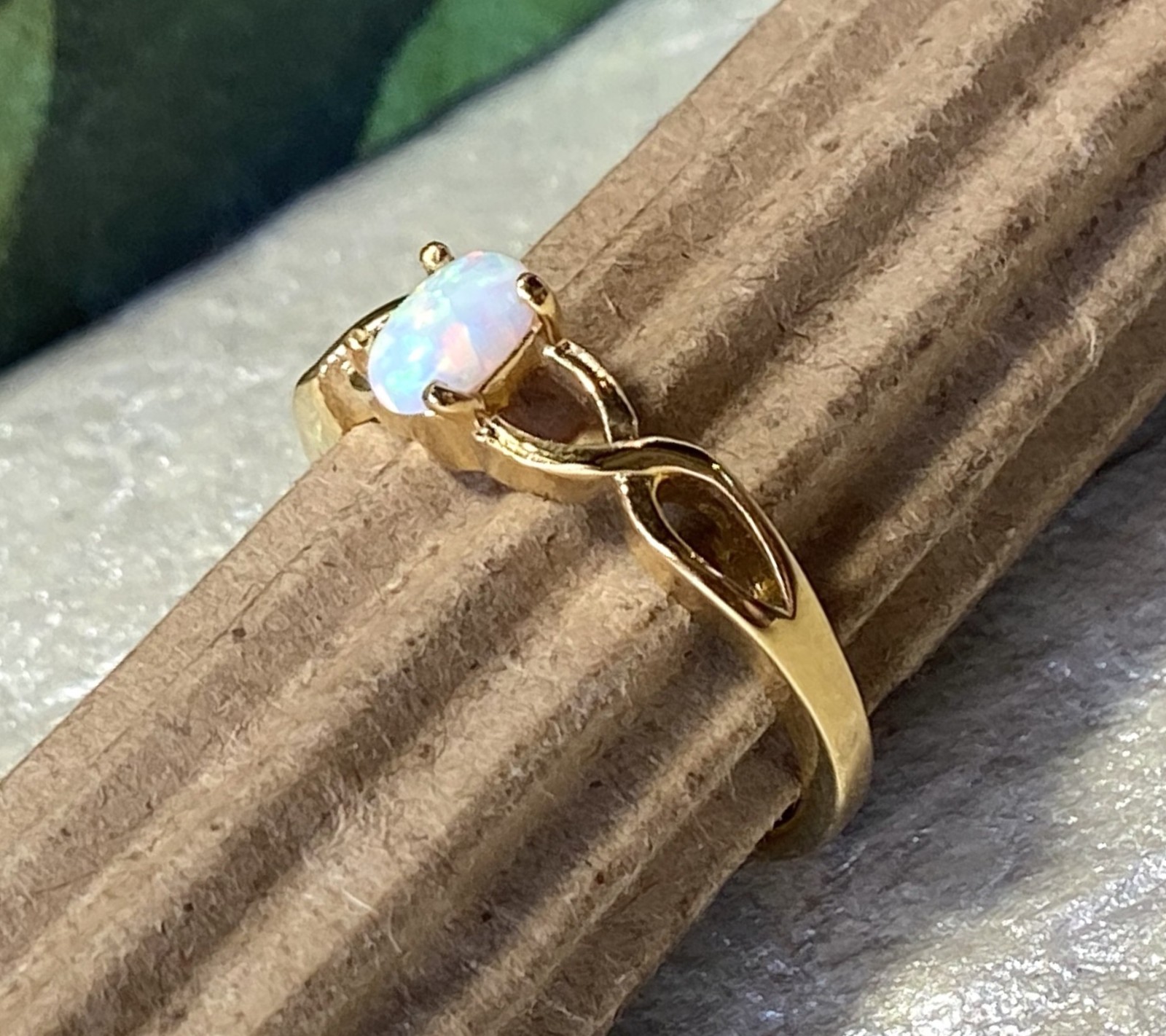 Oval Opal Set Casted Gold Ion Plated Stainless Steel Ring (FL118)