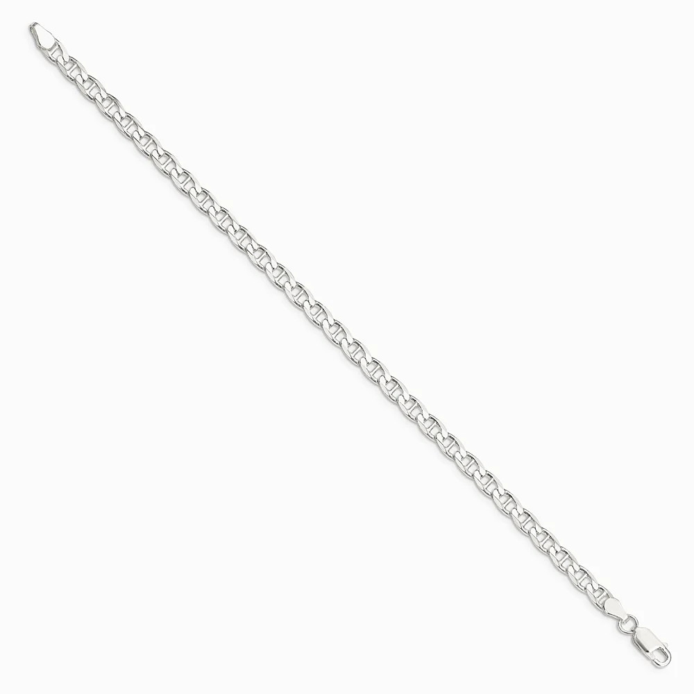 Sterling Silver 4.65mm Diamond-Cut Flat Anchor Curb Chain Bracelet 7″-8″