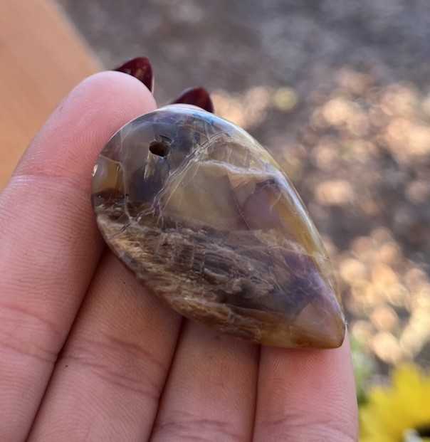 Natural Chrysoberyl Chatoyant Variation Crystal Pendant Tan Teardrop Shape