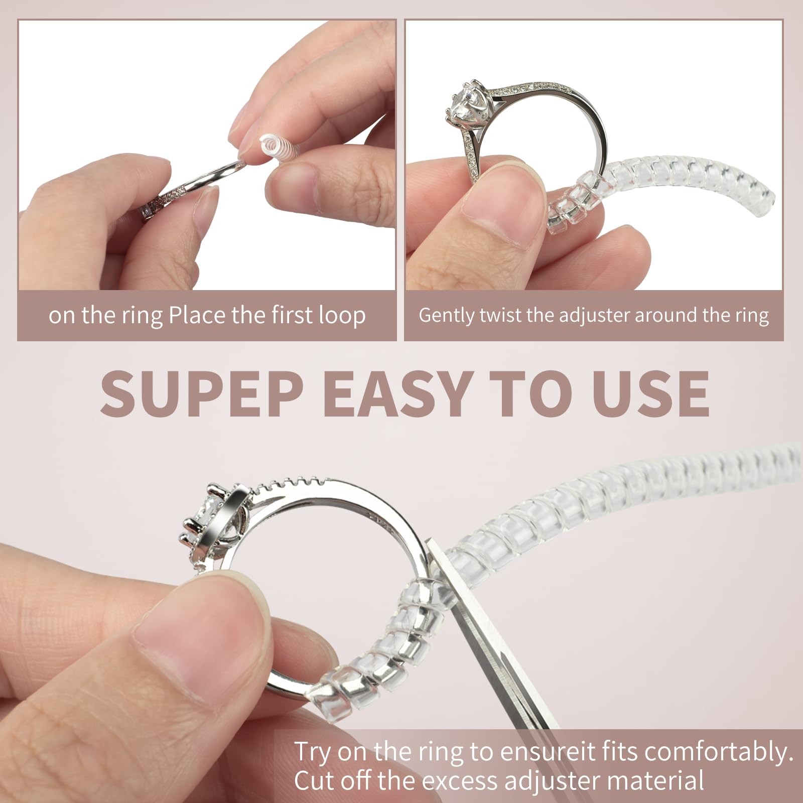 Ring Sizers for Loose Rings – 12 Pack, 4 Sizes Resizer, transparent