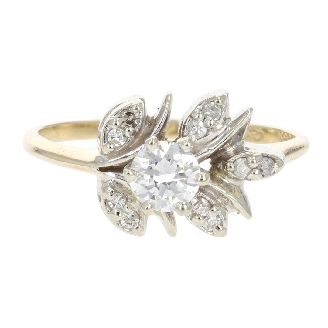 .50ctw Diamond with Accents Floral Engagement Ring 14k Multi-Tone Gold Size 6.5
