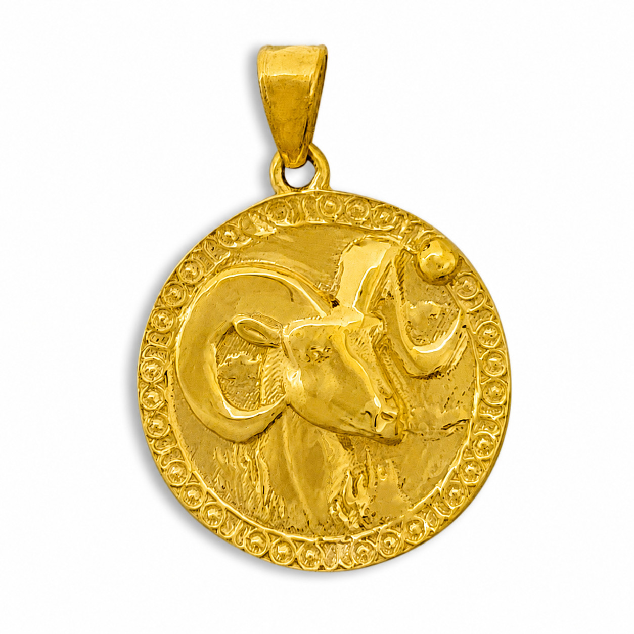 Real 24K Yellow Gold Aries Pendant, Zodiac Sign Coin Pendant Astrology Jewelry