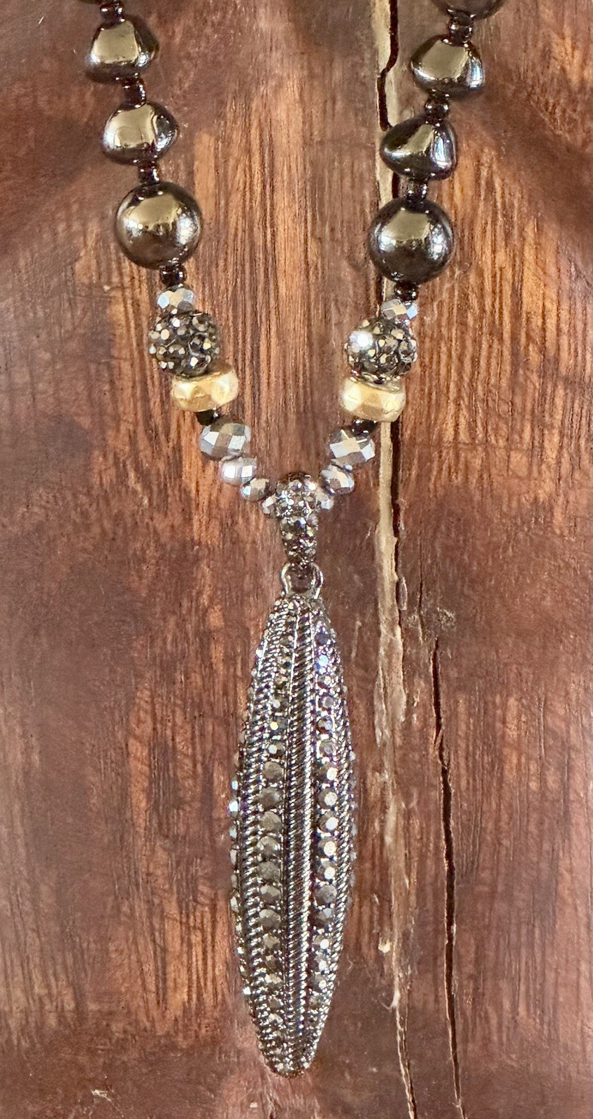 Chico’s silver tone & black Beaded statement Necklace Adjustable 25-30 in