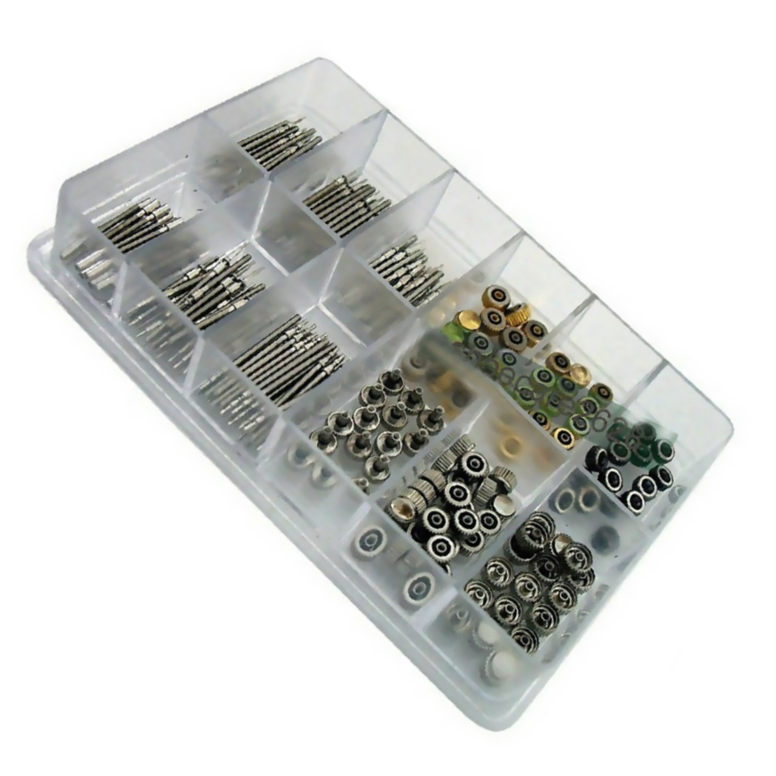 144Pcs Different Sizes Mixed Watch Stem Crown Repair Parts Assortment Set W/ Box