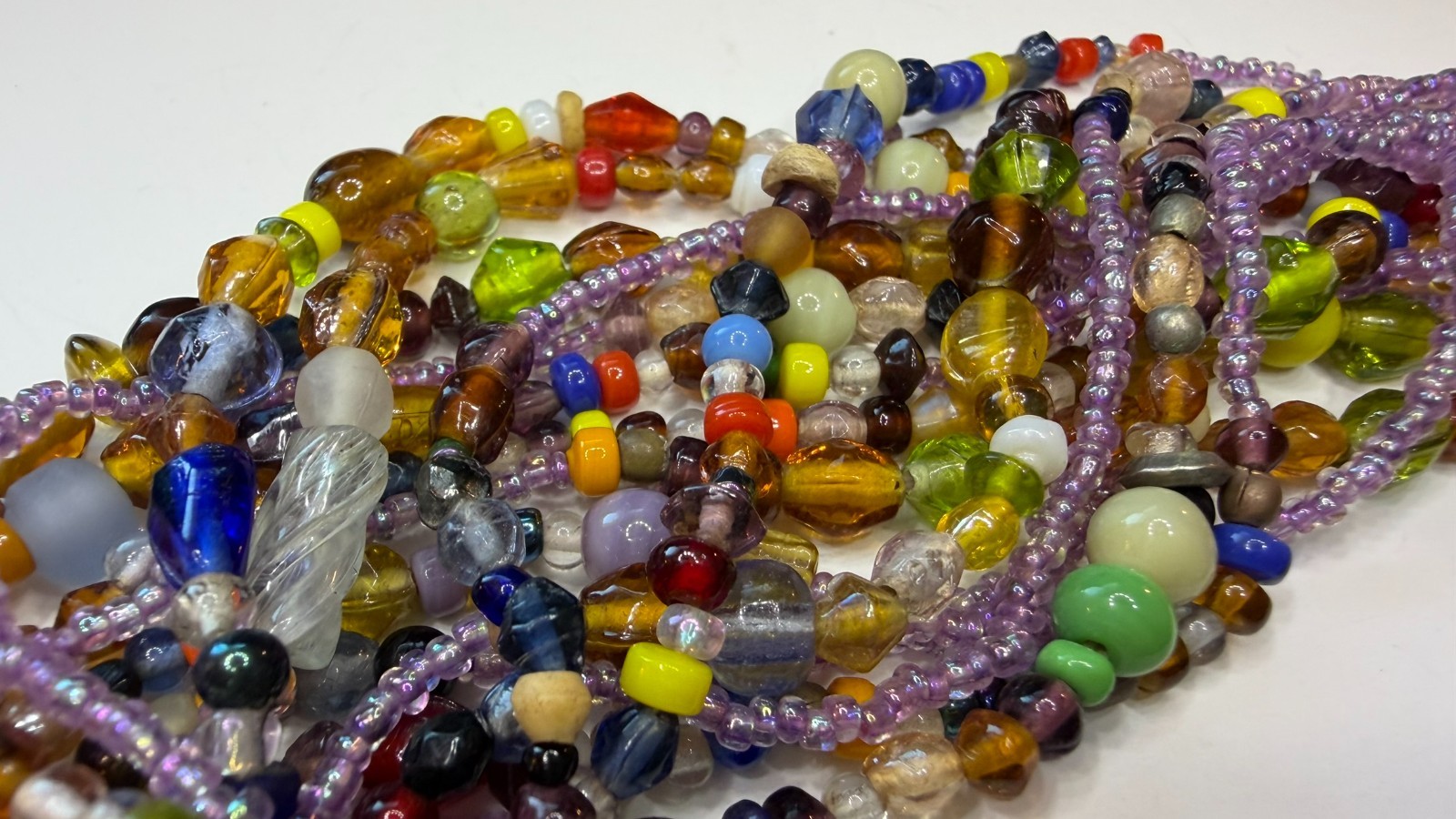 Multi Strand Bead Necklace Colorful Assorted Glass Beads Boho Chunky 18″