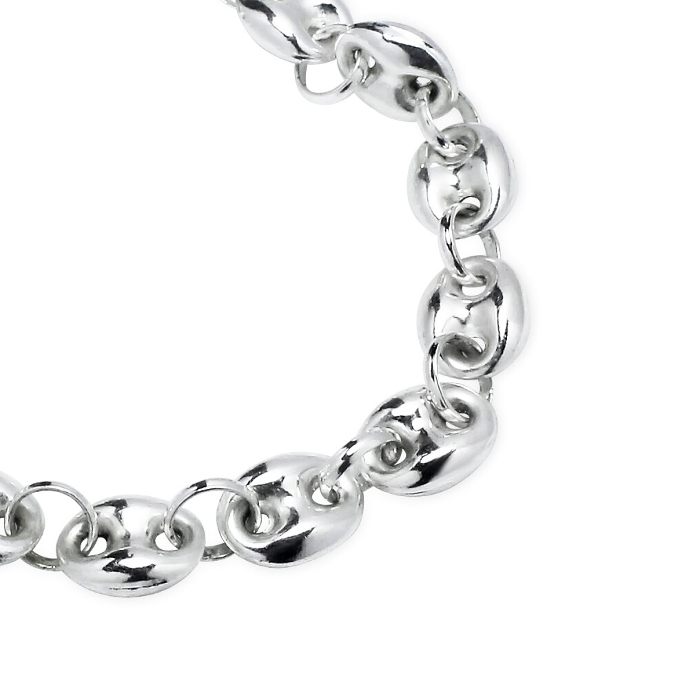 Sterling Silver High Polished Puffed Anchor Mariner Chain Bracelet, 7 Inches