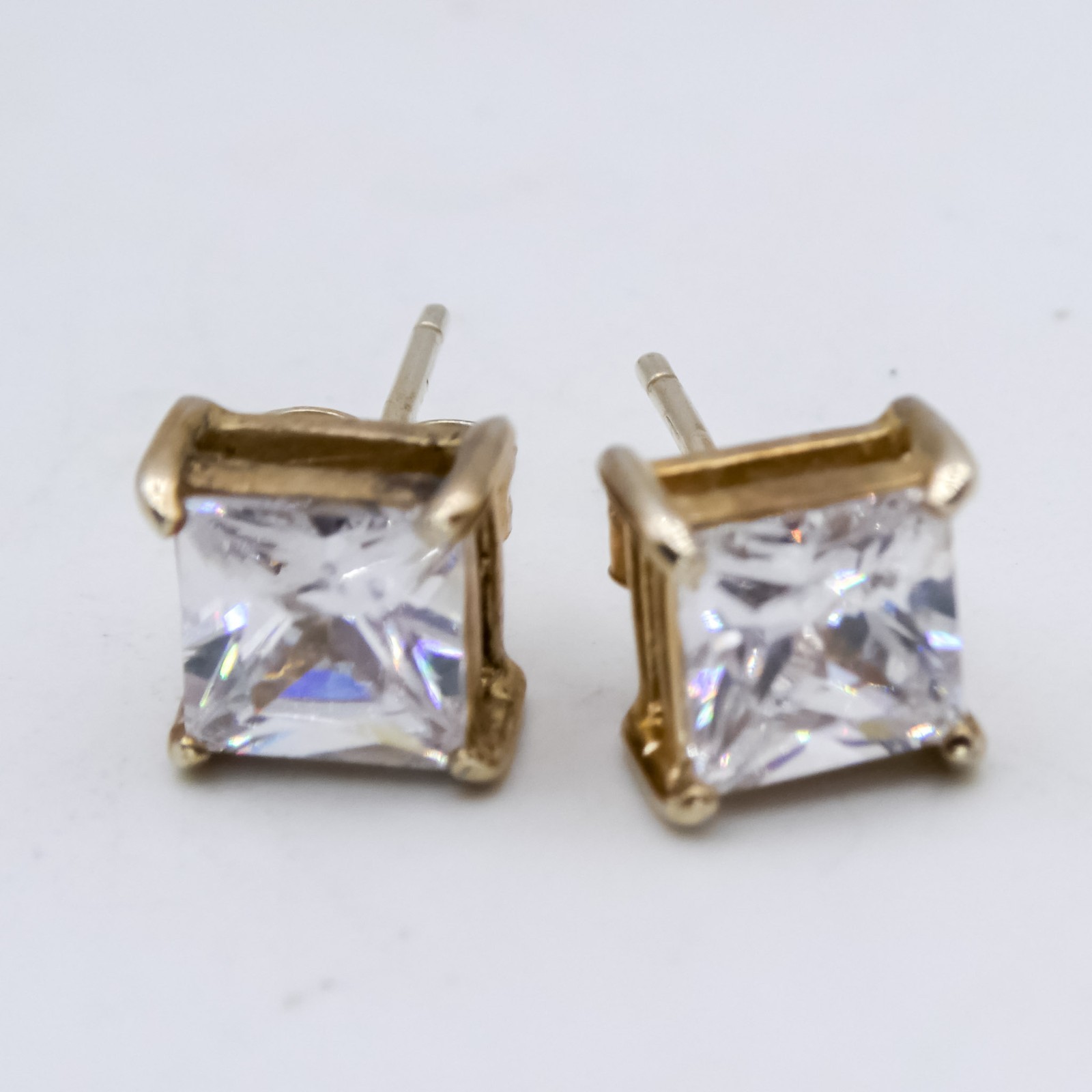 Sterling Silver 925 Cubic Zirconia Princess Cut Solitaire 7.6mm Womens Earrings