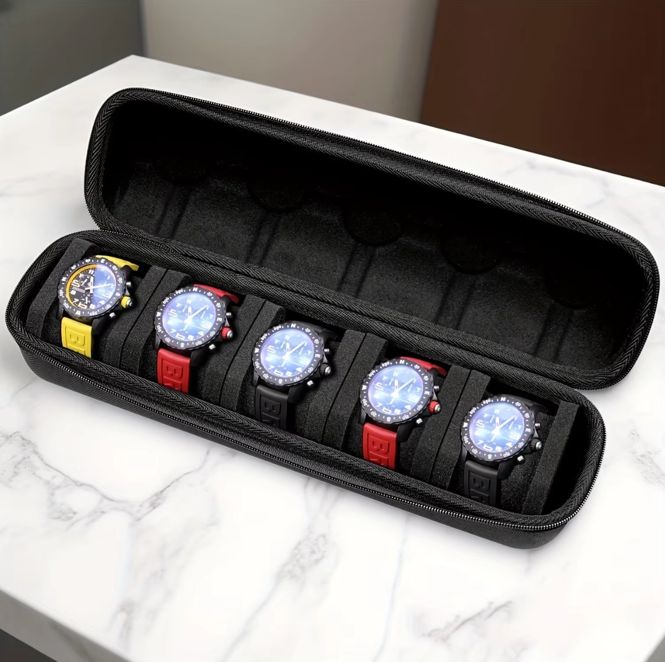 5 Slot Watch Case Hard Shell Travel Organizer Box with Pillows Fits Smart Watch