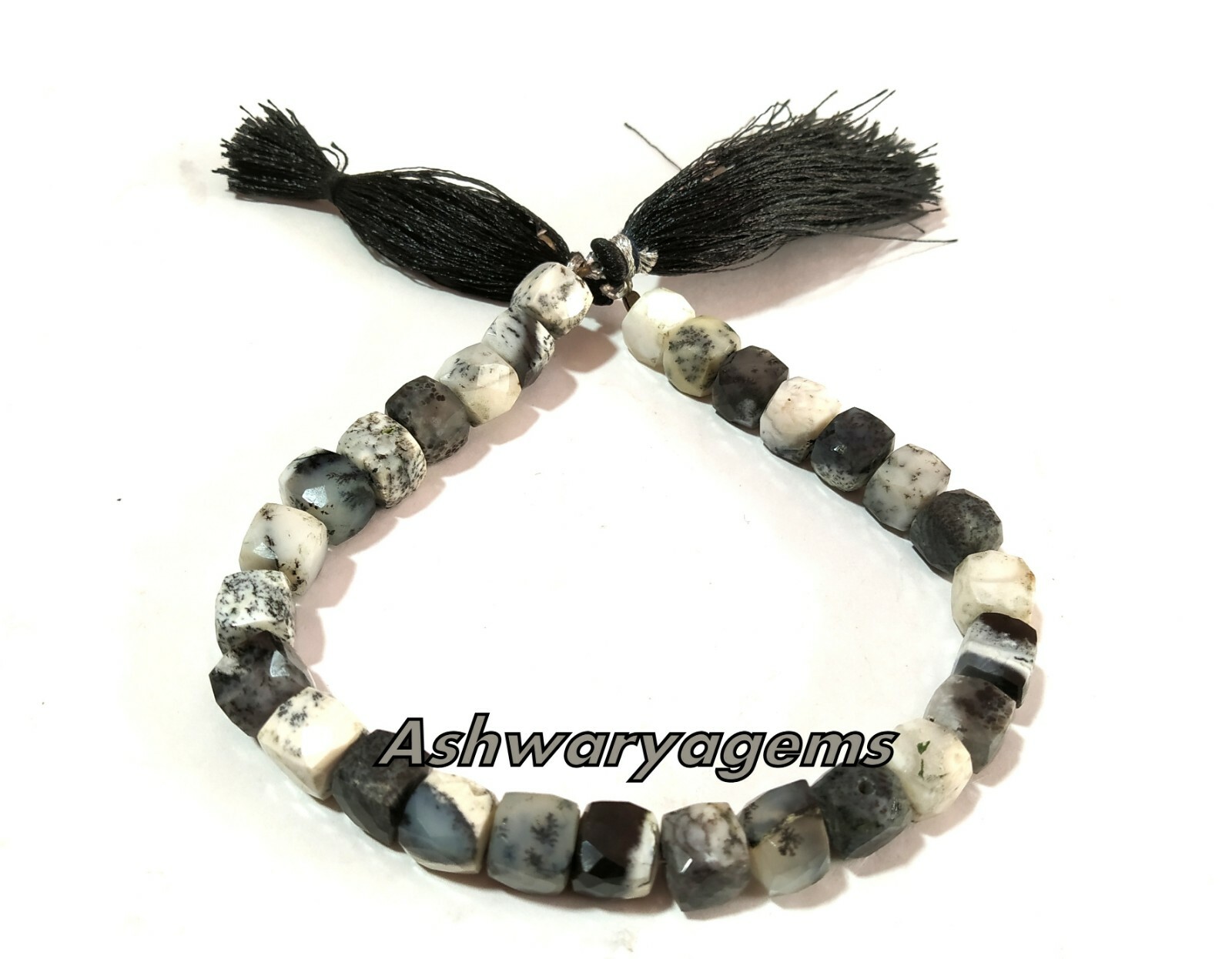 Opal Dendrite Faceted Box 3D Cube Gemstone Beads 7″Inch 1 Bracelet