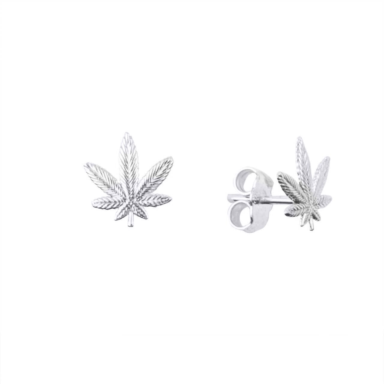 Yellow & White Gold Marijuana Leaf Weed Stud Earrings
