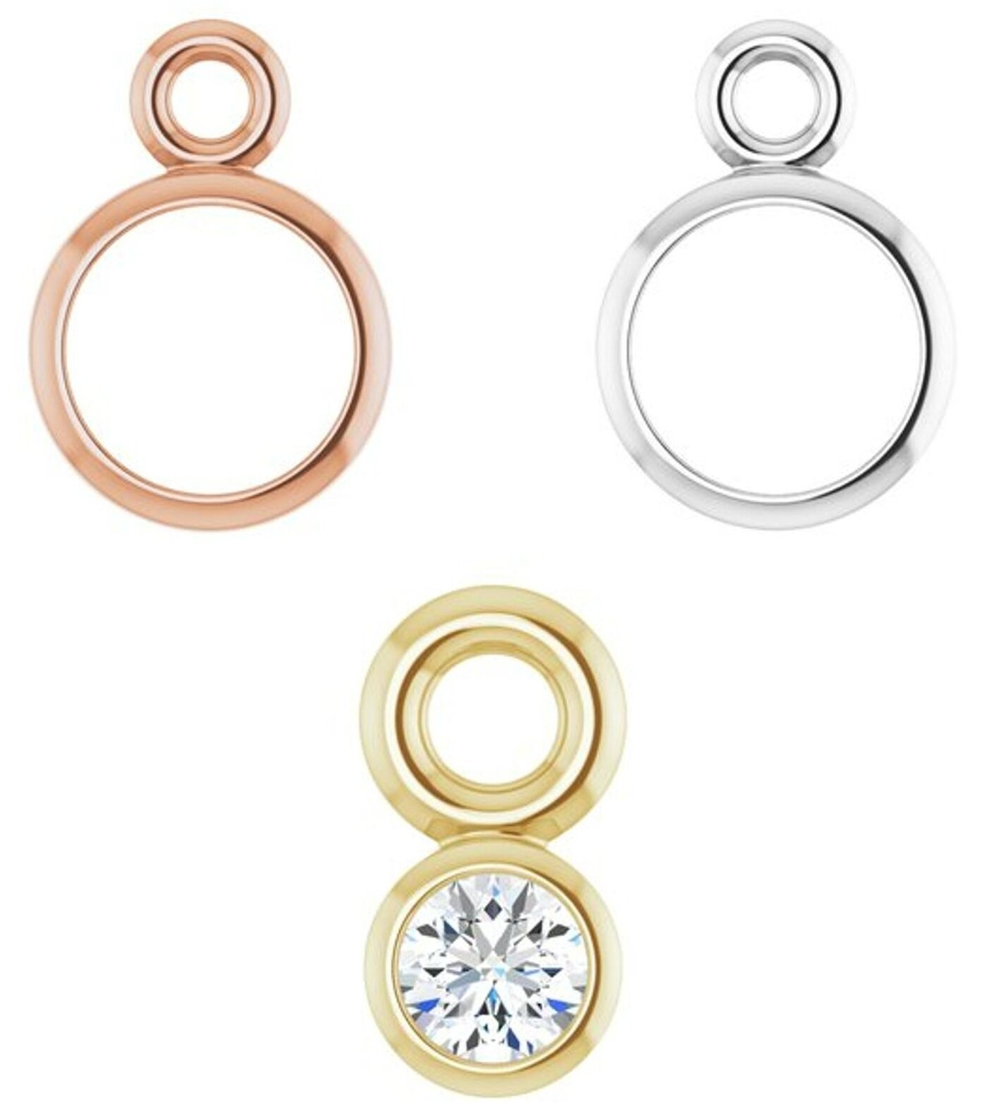 Gold –Platinum Unset Round Stone Bezel Set Dangle Setting Mount Link Drop Charm