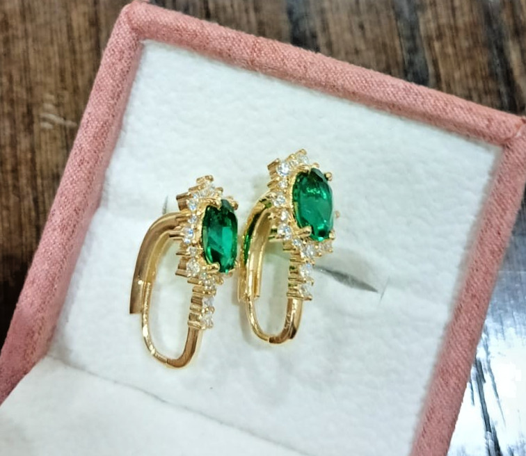 4.00ct Oval Cut Natural Emerald & Diamond Earring 14K Yellow Gold Plated