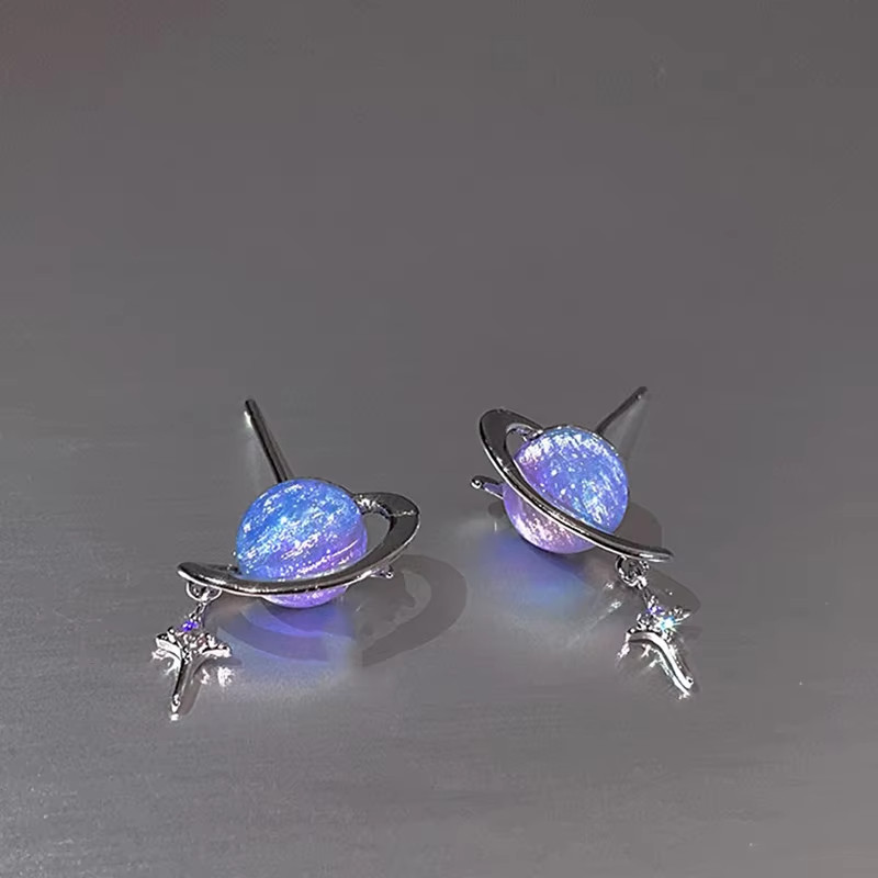 925 Sterling Silver Cat Eye Planet Round Stud Earrings Minimalist Women Gift