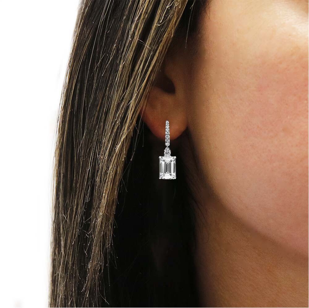 18k White Gold Emerald Cut Cz Lever-back Earrings Made With Swarovski Elements