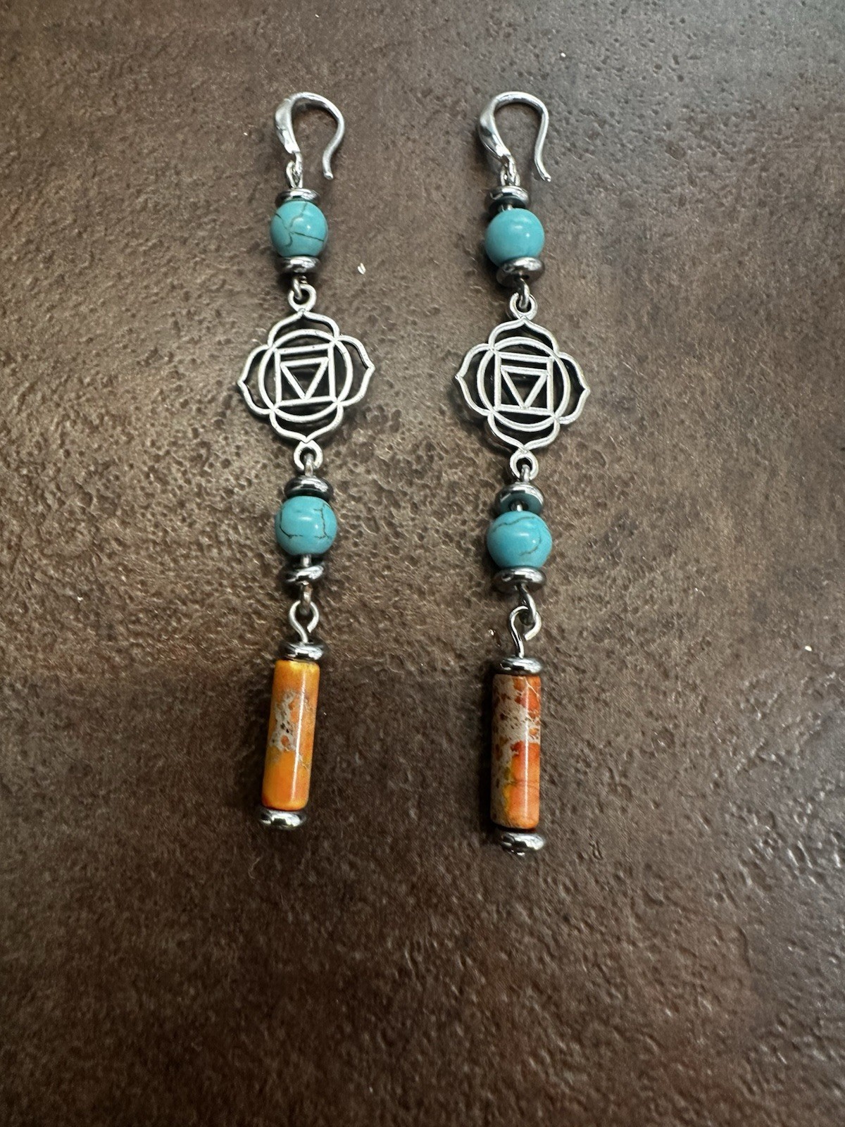 Turquoise Bead Silver Lotus Chakra Dangle Earrings – Women Jewelry