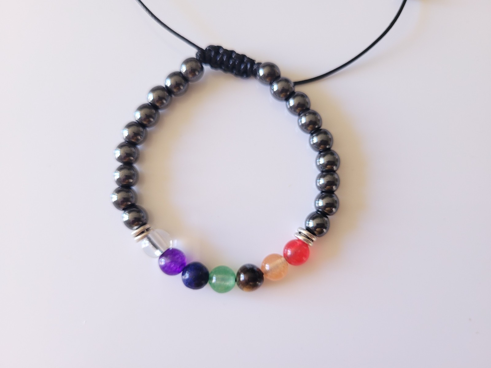 Magnetic Hematite 7 Chakra Bracelet – 7 Chakra Beaded Adjustable Bracelet