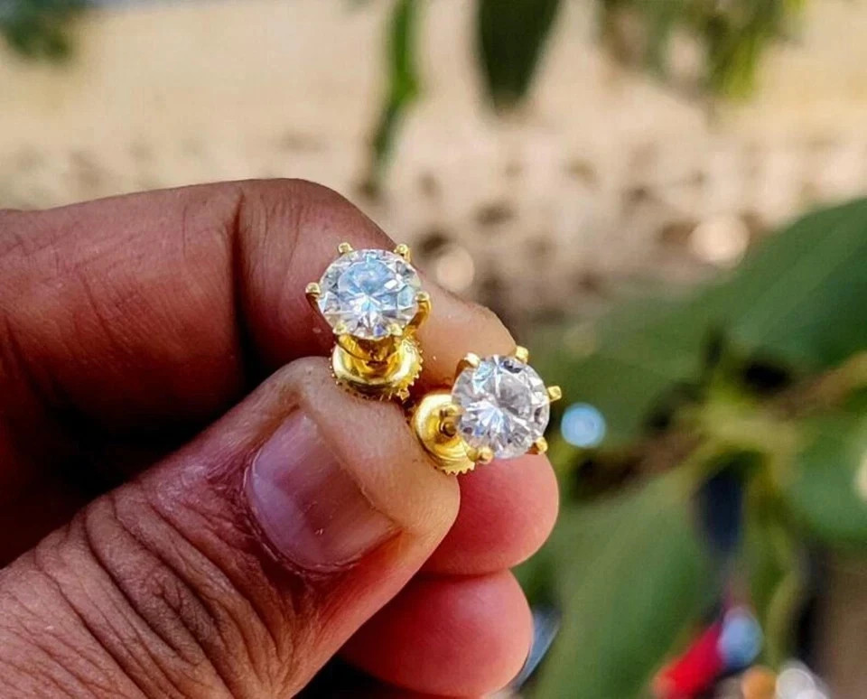 2Ct Round Cut Lab Created Diamond Solitaire Stud Earrings 14K Yellow Gold Plated