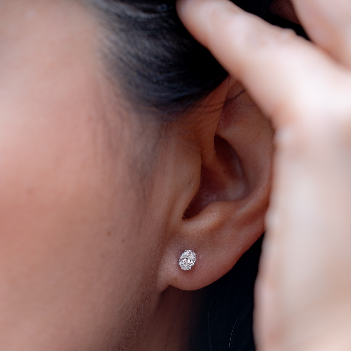 1 CTW Lab Created Diamond Oval Stud Earrings F-G SI 4-Prong Push Back