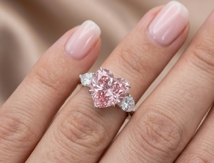 5ct Heart Cut Simulated Pink Sapphire/CZ Engagement Ring 14k White Gold Plated