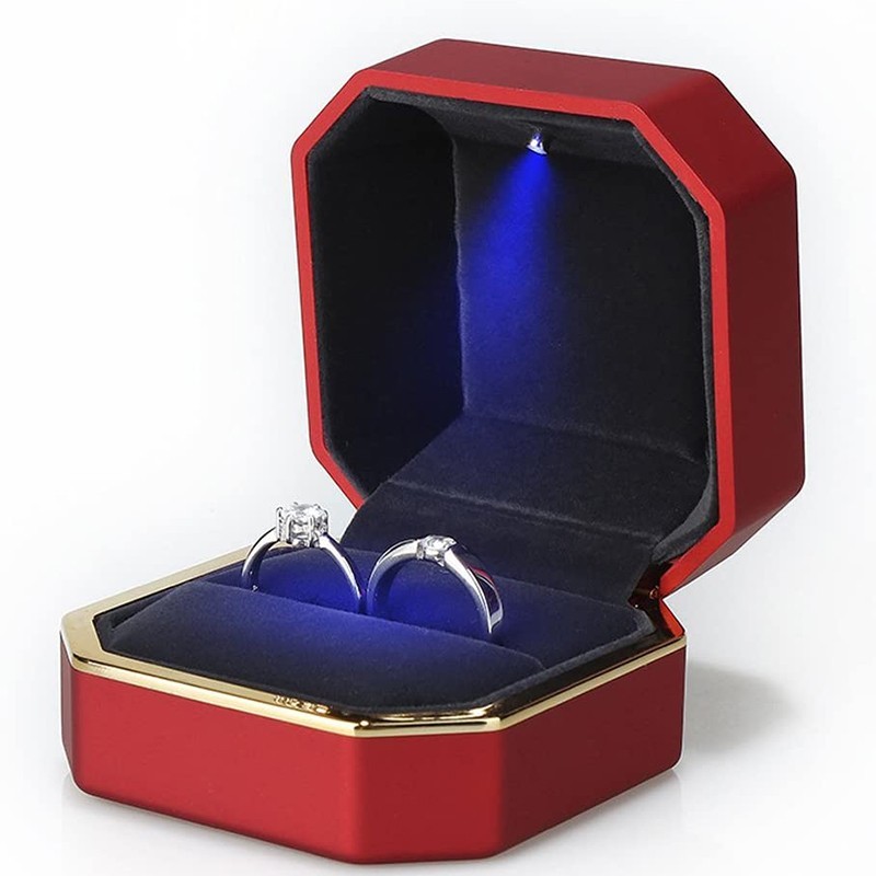 LED Ring Box Luxury Velvet Proposal Engagement Wedding Jewelry Gift Case Light