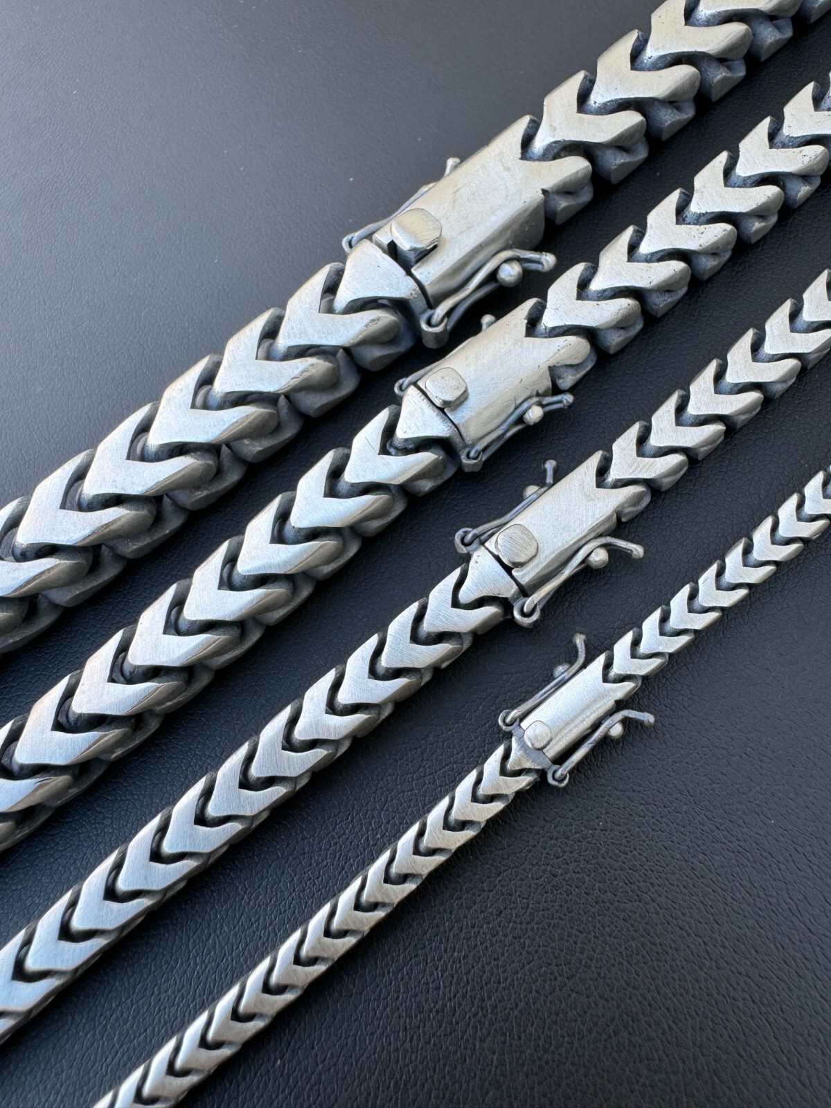 Handmade Franco Chain Necklace Oxidized Real 925 Sterling Silver Box Lock 4-10mm