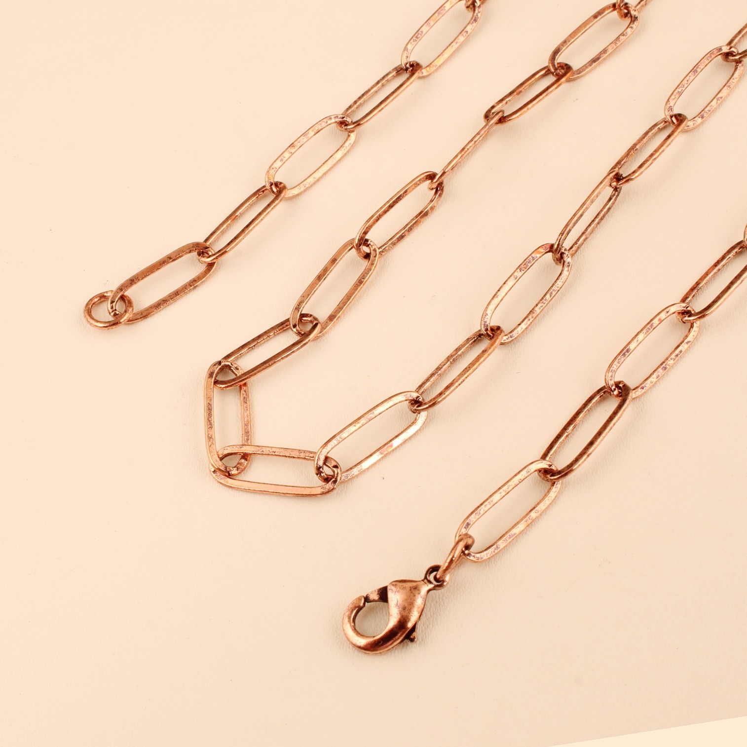 Copper Paperclip Chain Necklace for Women & Men, Lightweight Long Link Chain