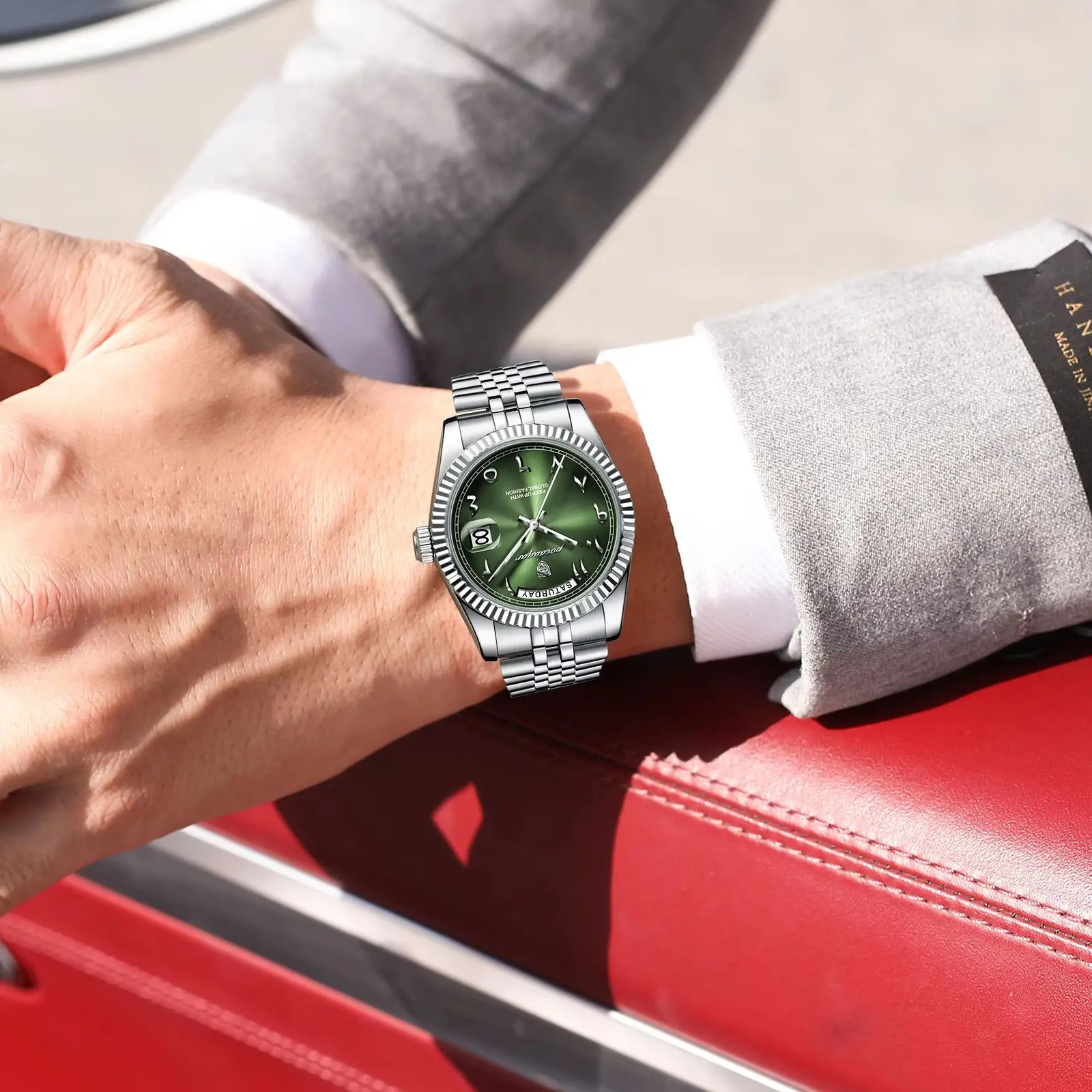 Stainless Steel Waterproof Quartz Watches For Mens Arabic Numerals POEDAGAR