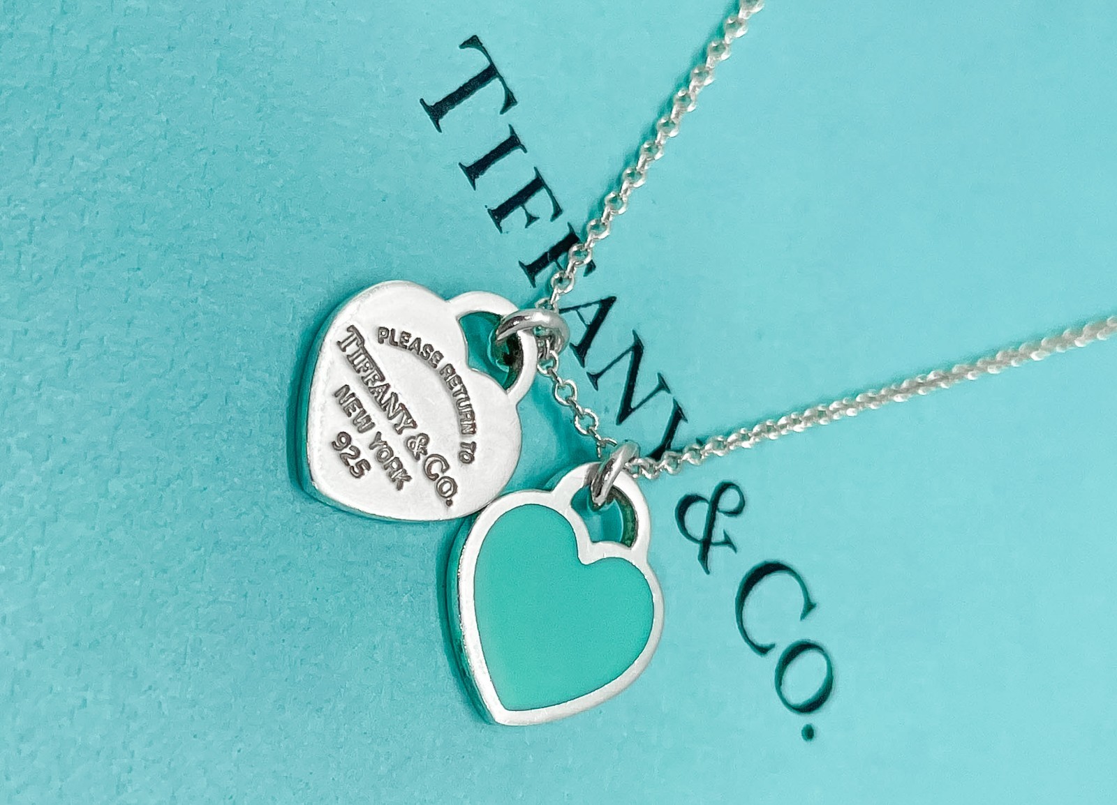 Tiffany & Co. Return to Tiffany Mini Blue Double Heart Pendant Necklace 16″