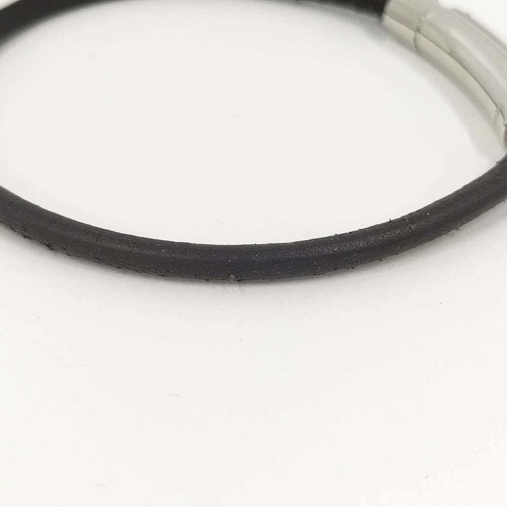 HERMES Viviride Bracelet Silver Leather Chain Heart Used 18cm