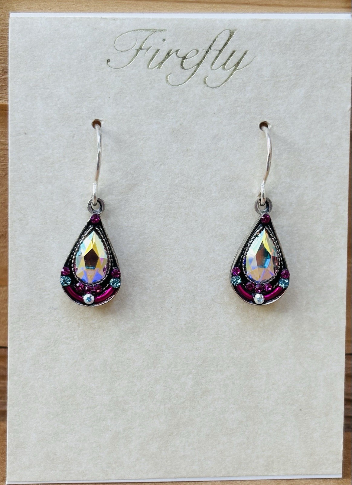 AB Clear Crystal & Bead Accent Teardrop FIREFLY PIERCED EARRINGS 7913- C A/B