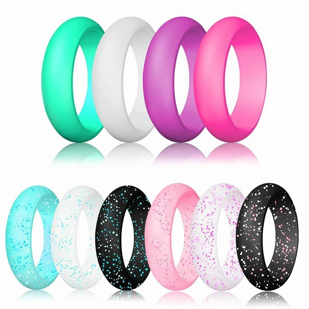Women 10PCS Silicone Wedding Ring Thin Durable Stackable Comfortable Rubber Band
