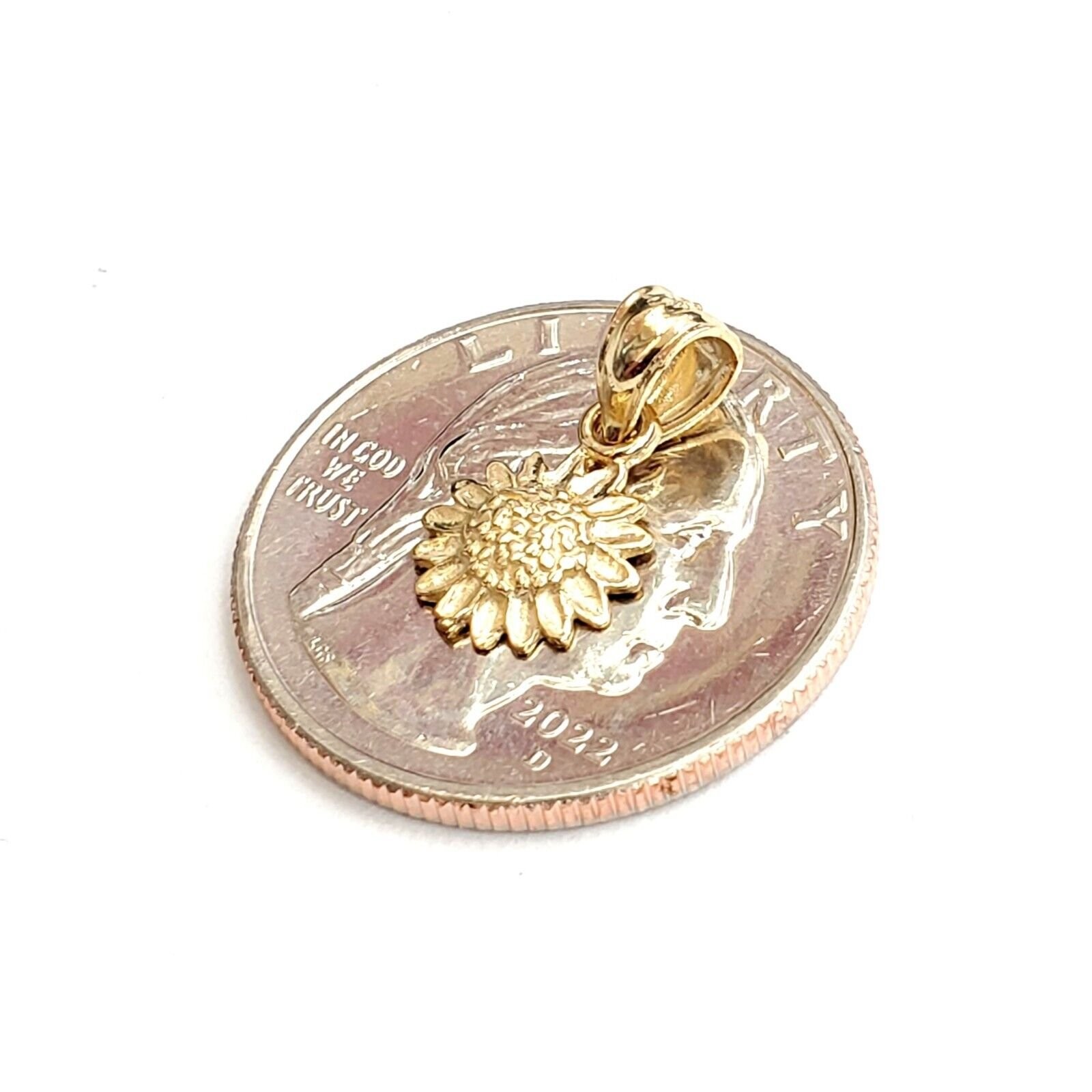 New 14k yellow Gold solid tiny sunflower girasol Pendant charm fine jewelry 0.7g
