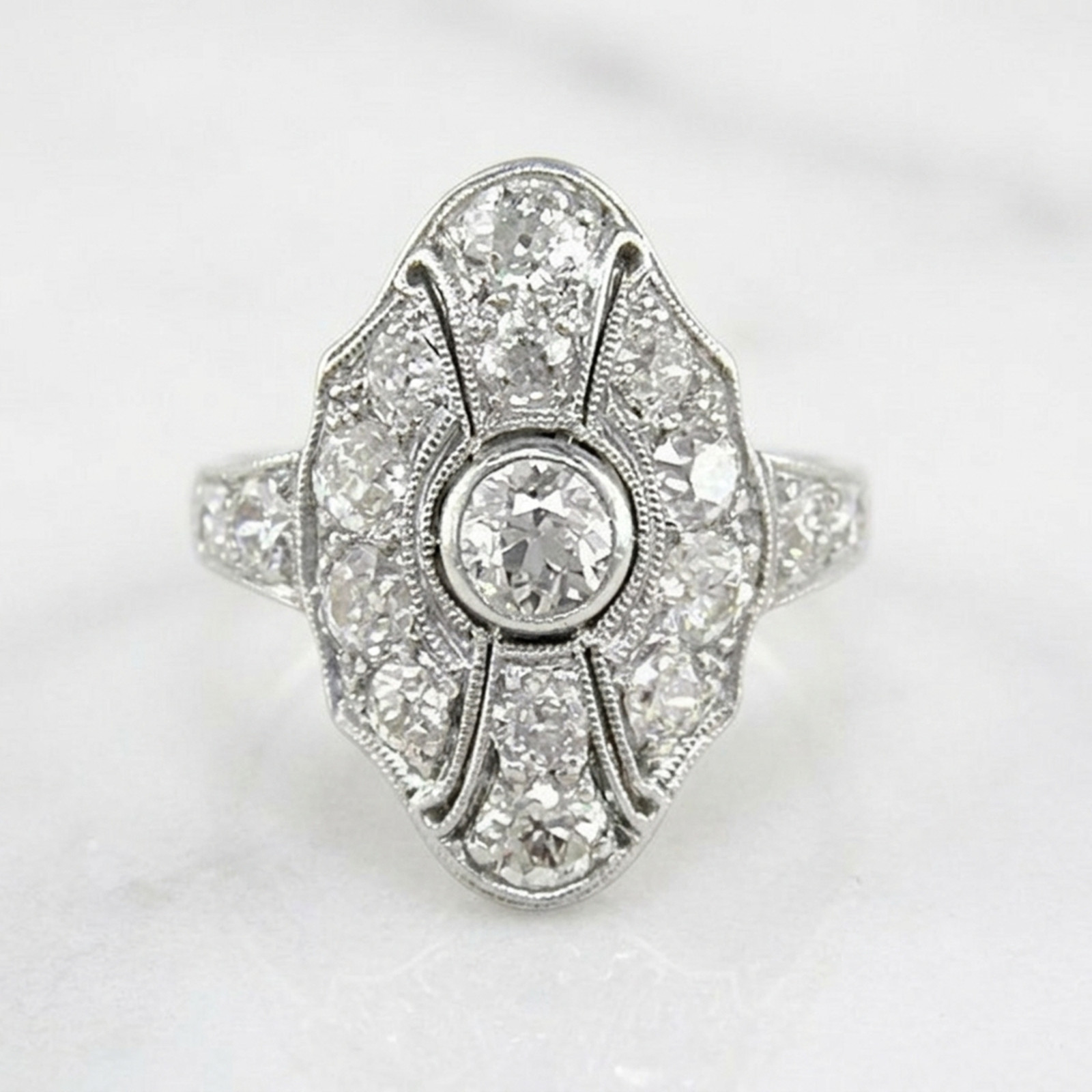 14K Gold Vintage Inspire Old European Cut Simulated Diamond Milgrain Bridal Ring