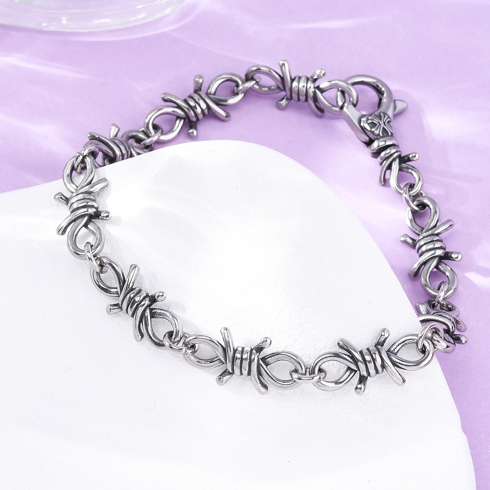 Chain Bracelet Stainless Steel Barbed Wire Link Chain Antique Silver T111