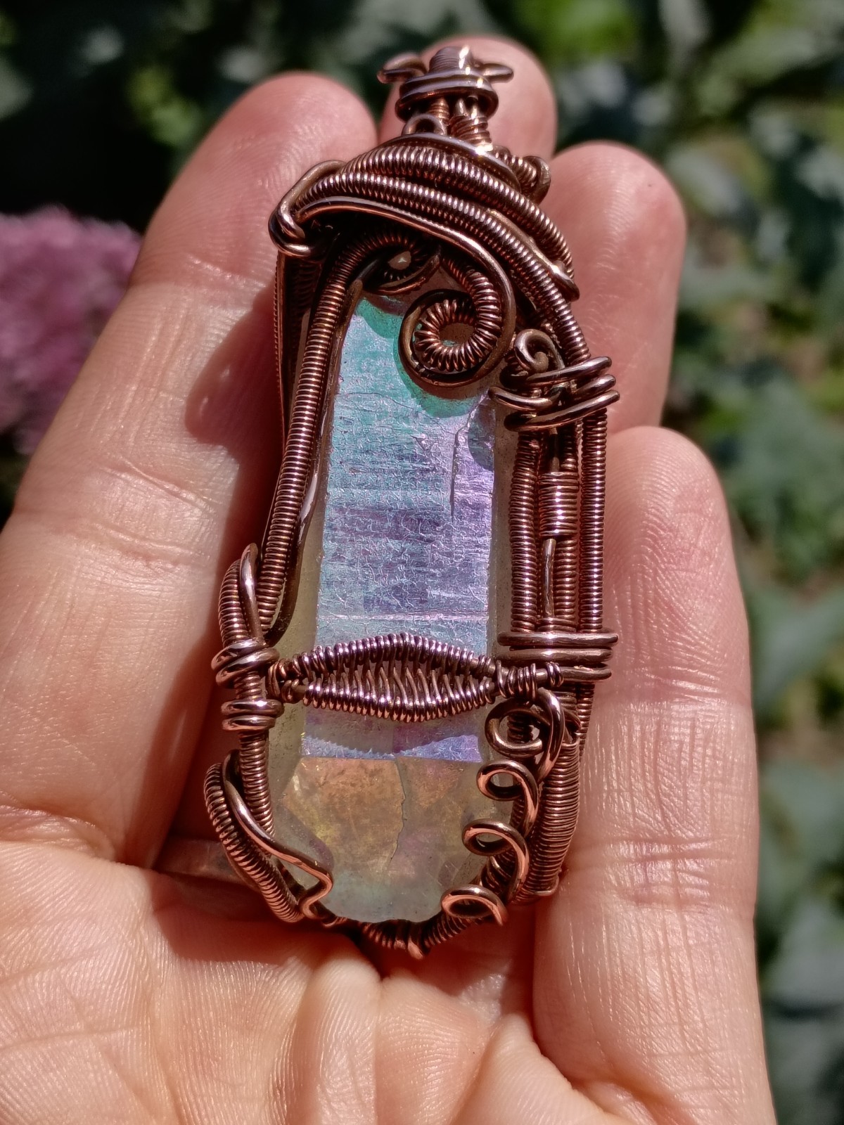 Angel Aura Quartz Crystal Wire Wrap double terminated Copper Pendant Necklace