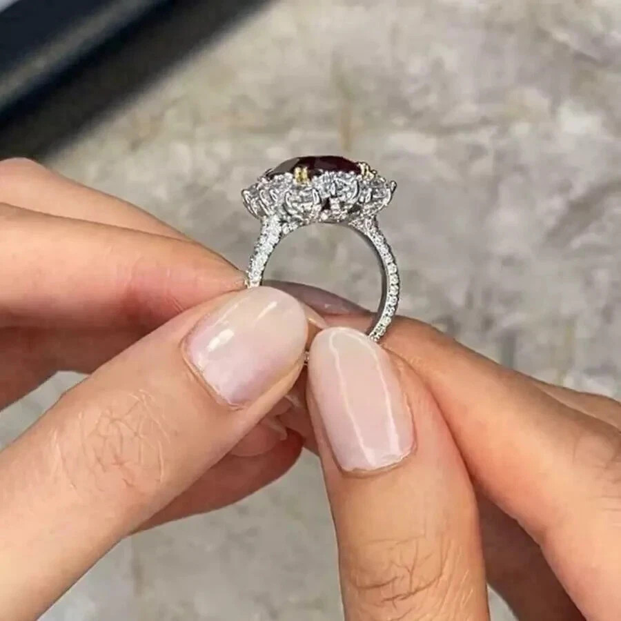 5.00 Ct Cushion Cut Natural Ruby Diamond Engagement Ring 14K Solid White Gold 6