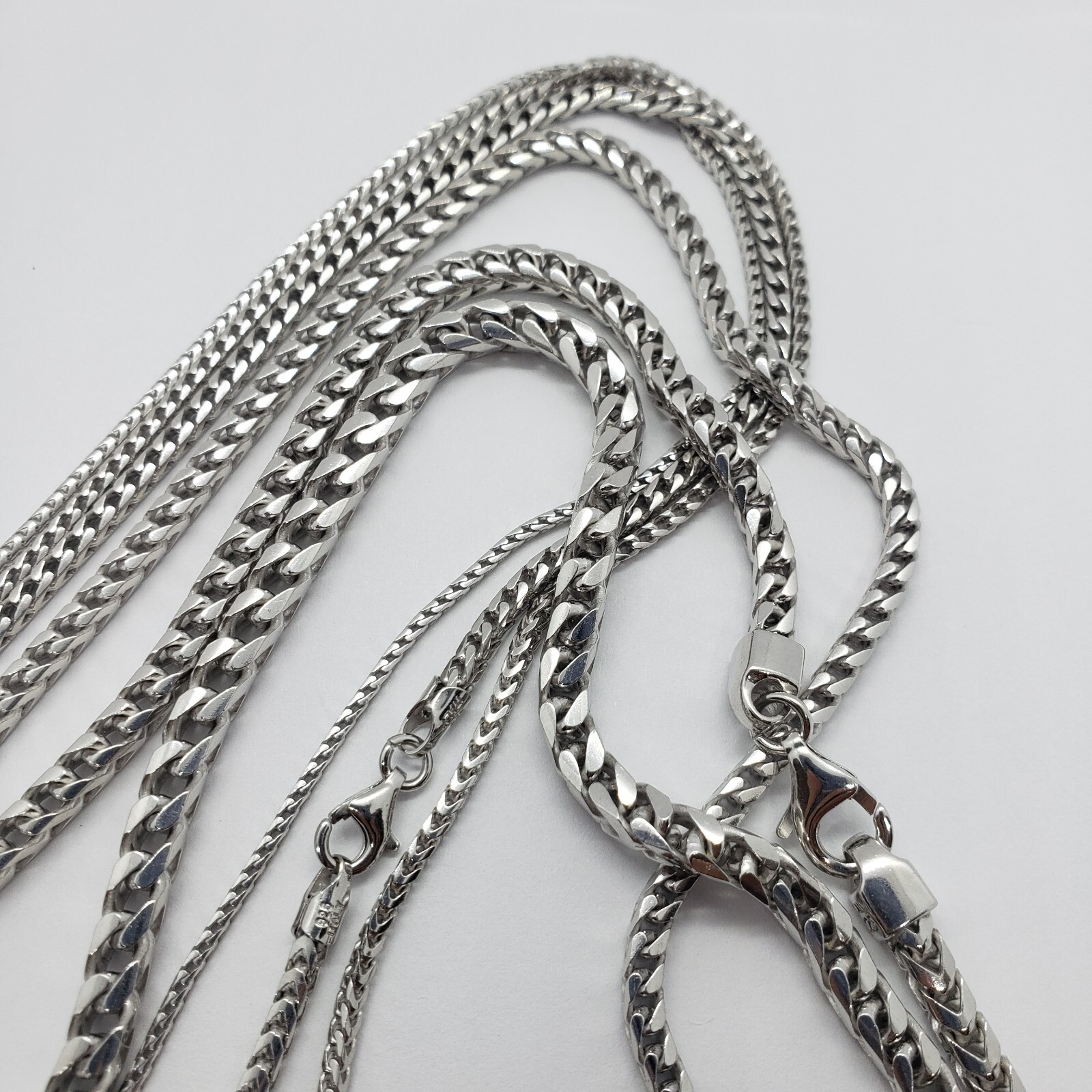 Sterling Silver Franco Chain Necklace Rhodium Finish Italy 1.5mm-4.5mm 16″-36″