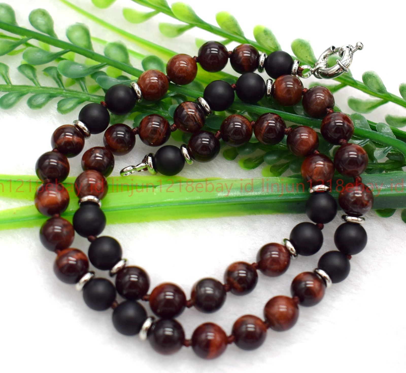 Natural 6mm Red Tiger’s Eye Black Matte Agate Gems Round Beads Necklace 16-36in
