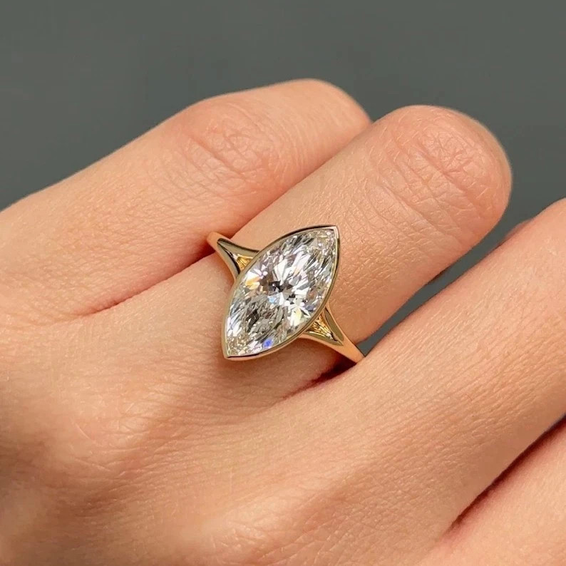 Certified 3.15 Ct Marquise Cut White Treated Diamond Solitaire Ring 925 Silver