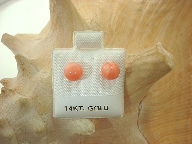 6-12MM WESTERN PACIFIC CALIBRATED ROUND PINK CORAL 14K YELLOW GOLD STUD EARRINGS