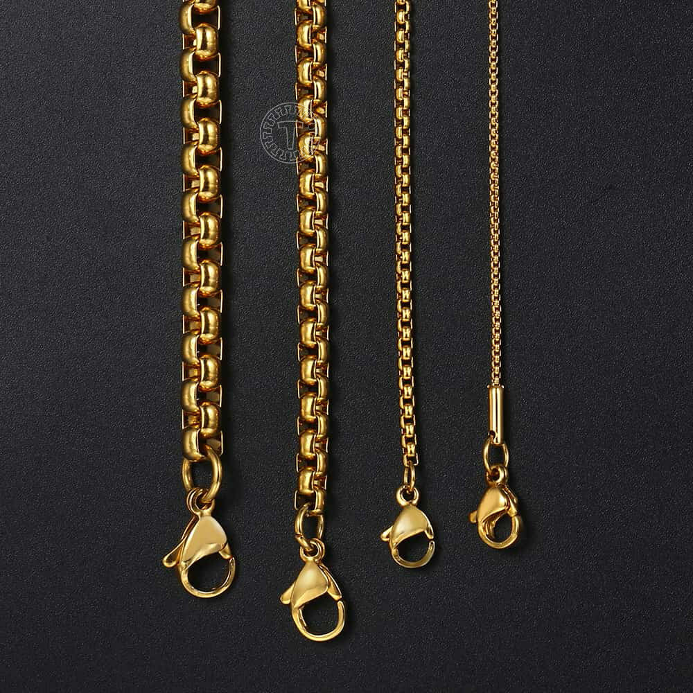 2/3/4/5mm 16″-30″ Men Women Gold Plated Box Chain Necklace Stainless Steel Xmas