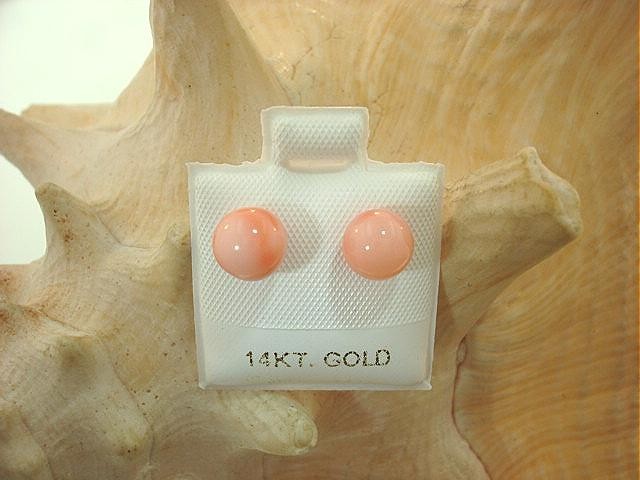 6-12MM WESTERN PACIFIC CALIBRATED ROUND PINK CORAL 14K YELLOW GOLD STUD EARRINGS