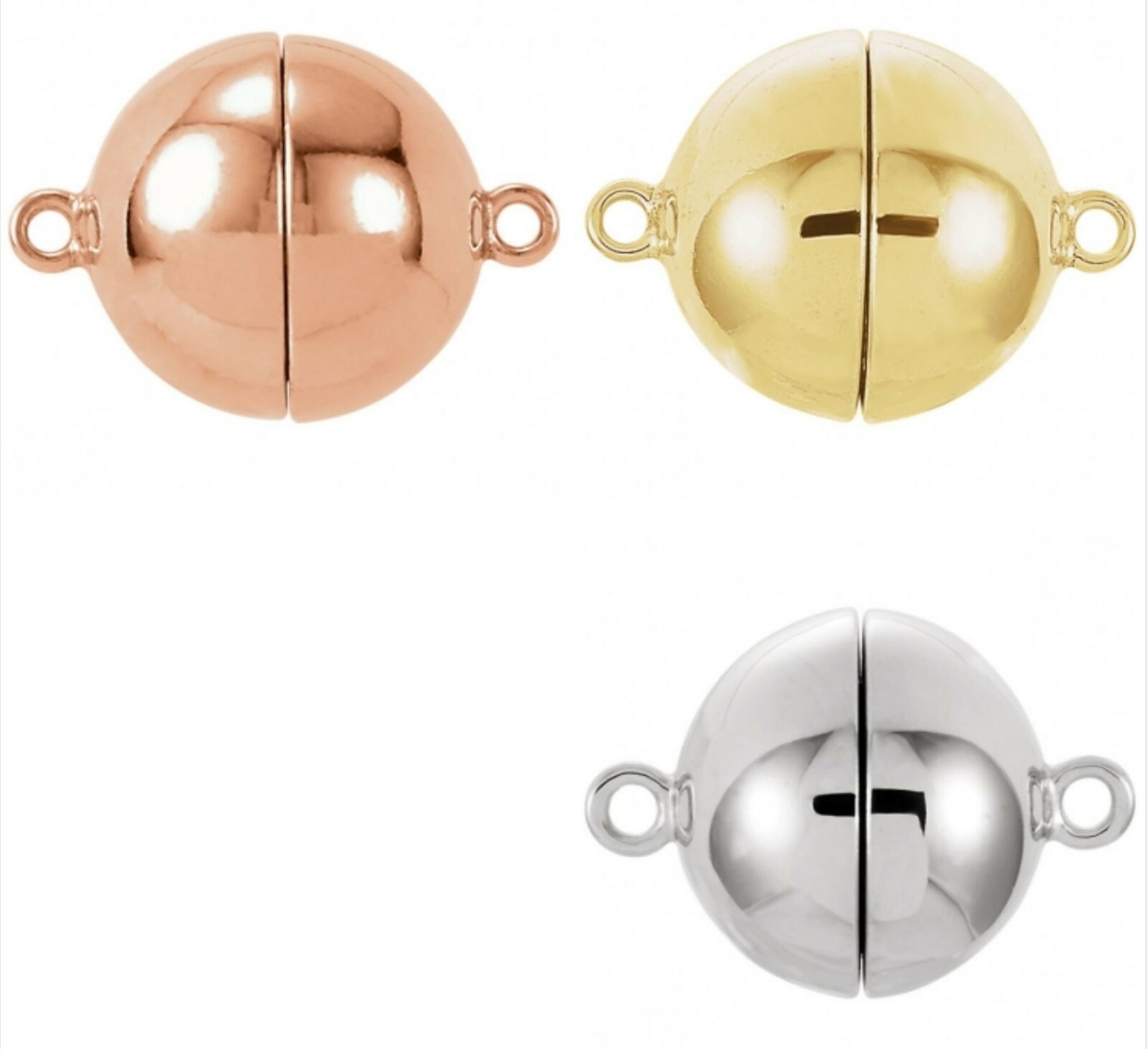 Sterling Silver w/14kt Rose/White/Yellow Gold Plate Round Magnetic Bead Clasp