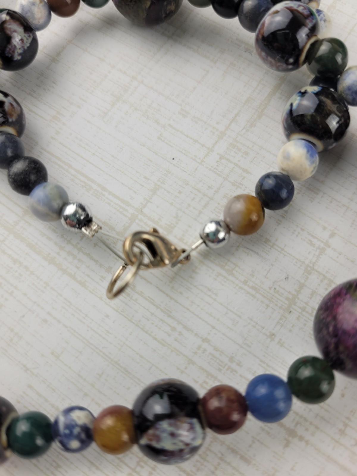 Multicolor Multi Size Round Agate Bead Necklace 28″