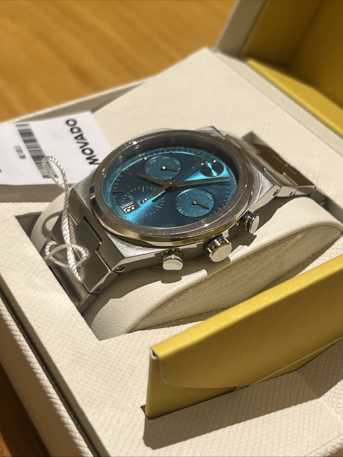 Movado Tachymeter Chronograph Green Dial Silver Tone Men’s Watch Brand New -rare