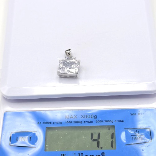 Sterling Silver Princess Cut Clear CZ Square Pendant 0.75″ 4g NWT Gift Box